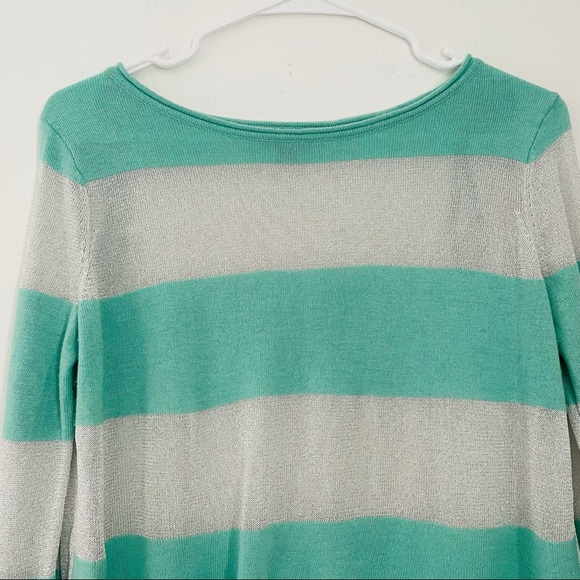 VINCE CAMUTO Mint Green Sparkly Silver Striped Sweater - Size Small - Picture 7 of 16